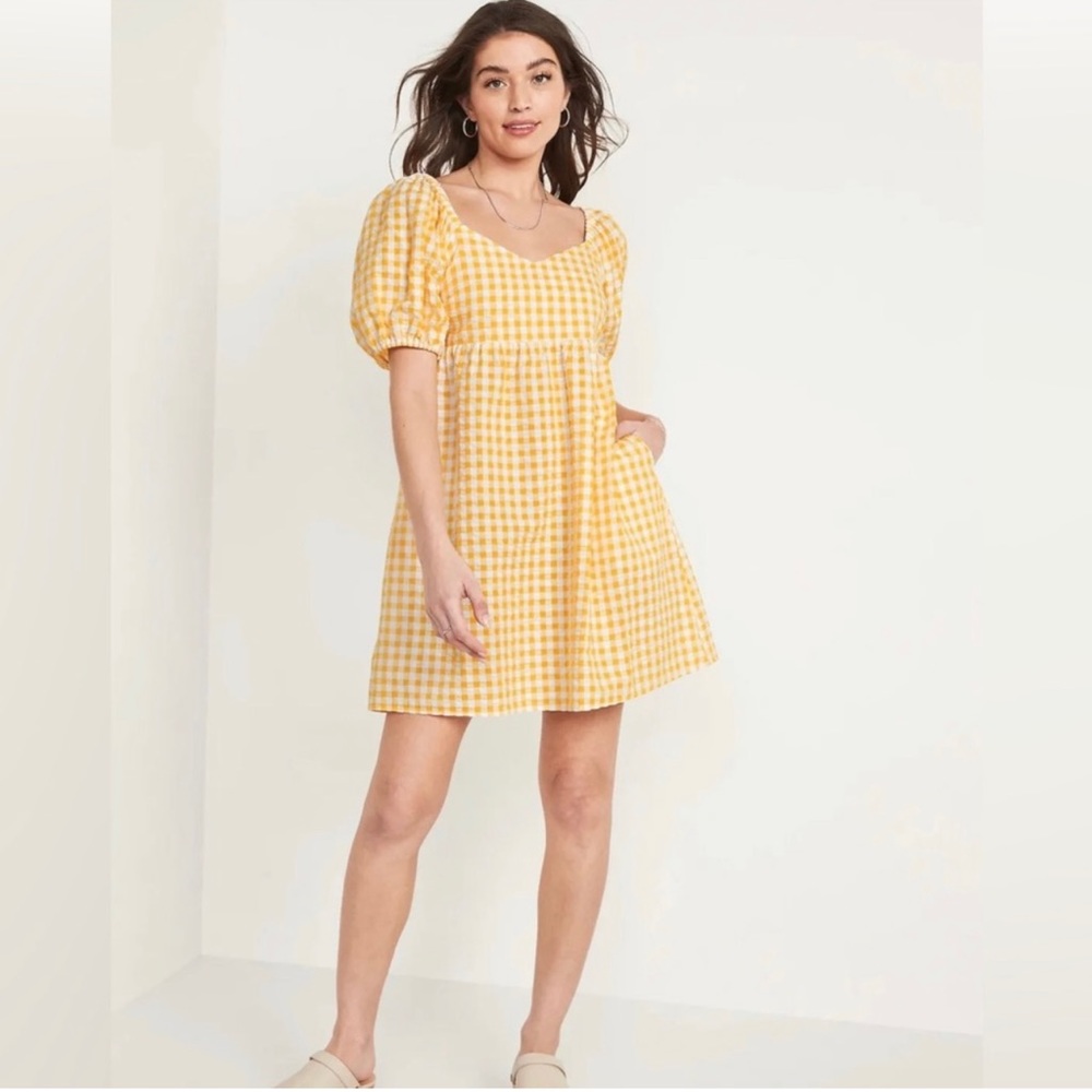 NWT ~ OLD NAVY ~ Yellow and White Gingham Seersucker Dress ~ Size Small